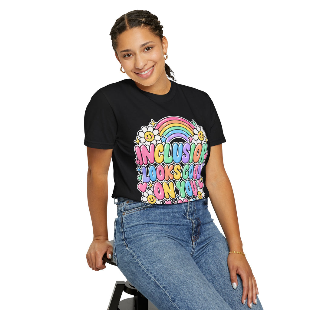 Inclusion Looks Good On You T-Shirt | Rainbow Smiles Graphic Tee