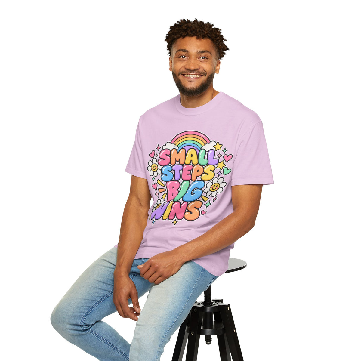 Small Steps Big Wins T-shirt | Retro Rainbow Positive Graphic