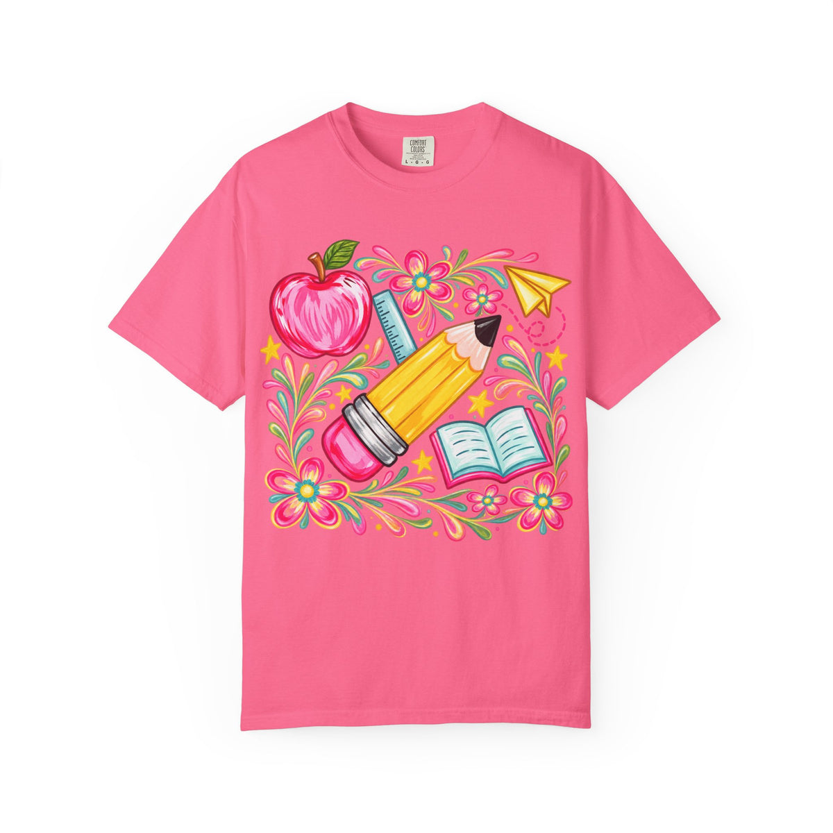 School Supplies Pencil Apple Floral T-shirt | Teacher Student Back to School