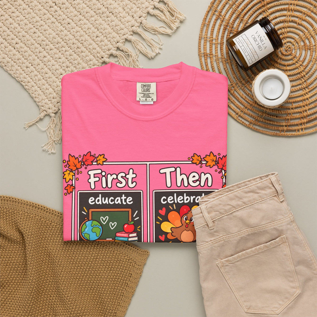 First Educate Then Celebrate fall break T-shirt | Teacher Autumn Design