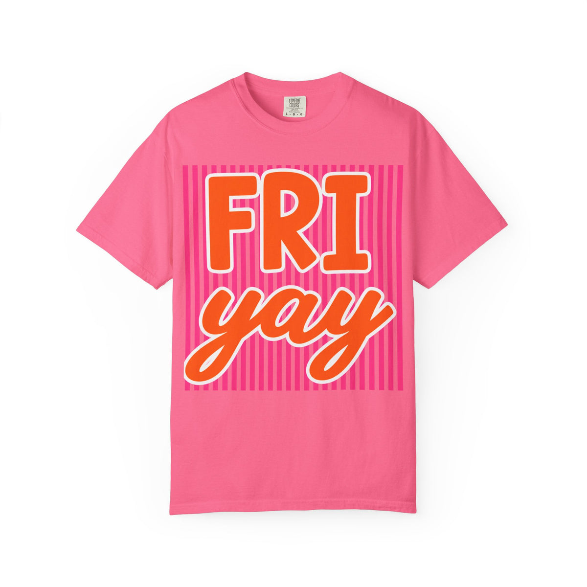 FRI yay T-shirt | Bright Retro Text, Pink Stripes