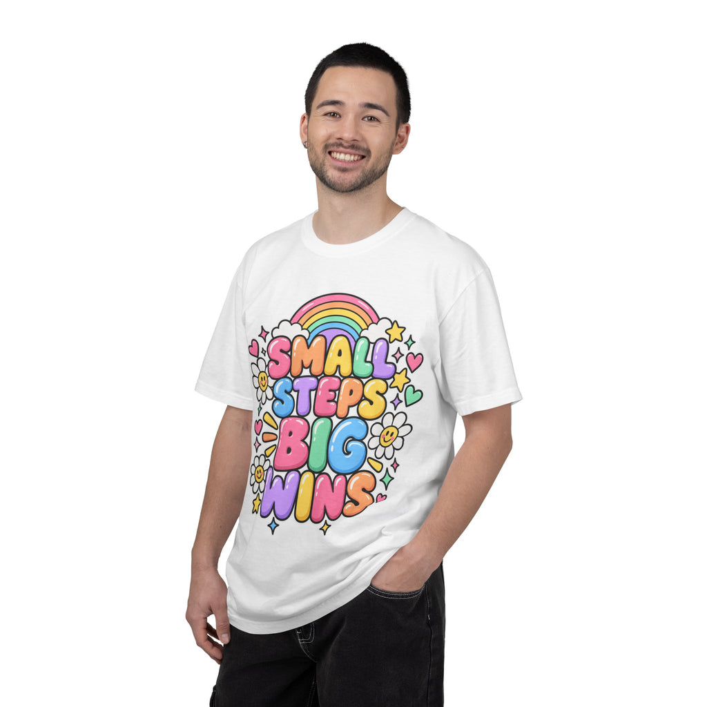 Small Steps Big Wins T-shirt | Retro Rainbow Positive Graphic