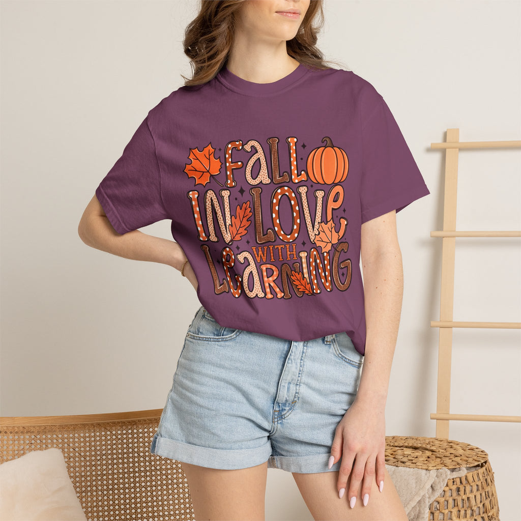 Fall in Love with Learning T-Shirt | Teacher Autumn Pumpkin Leaves