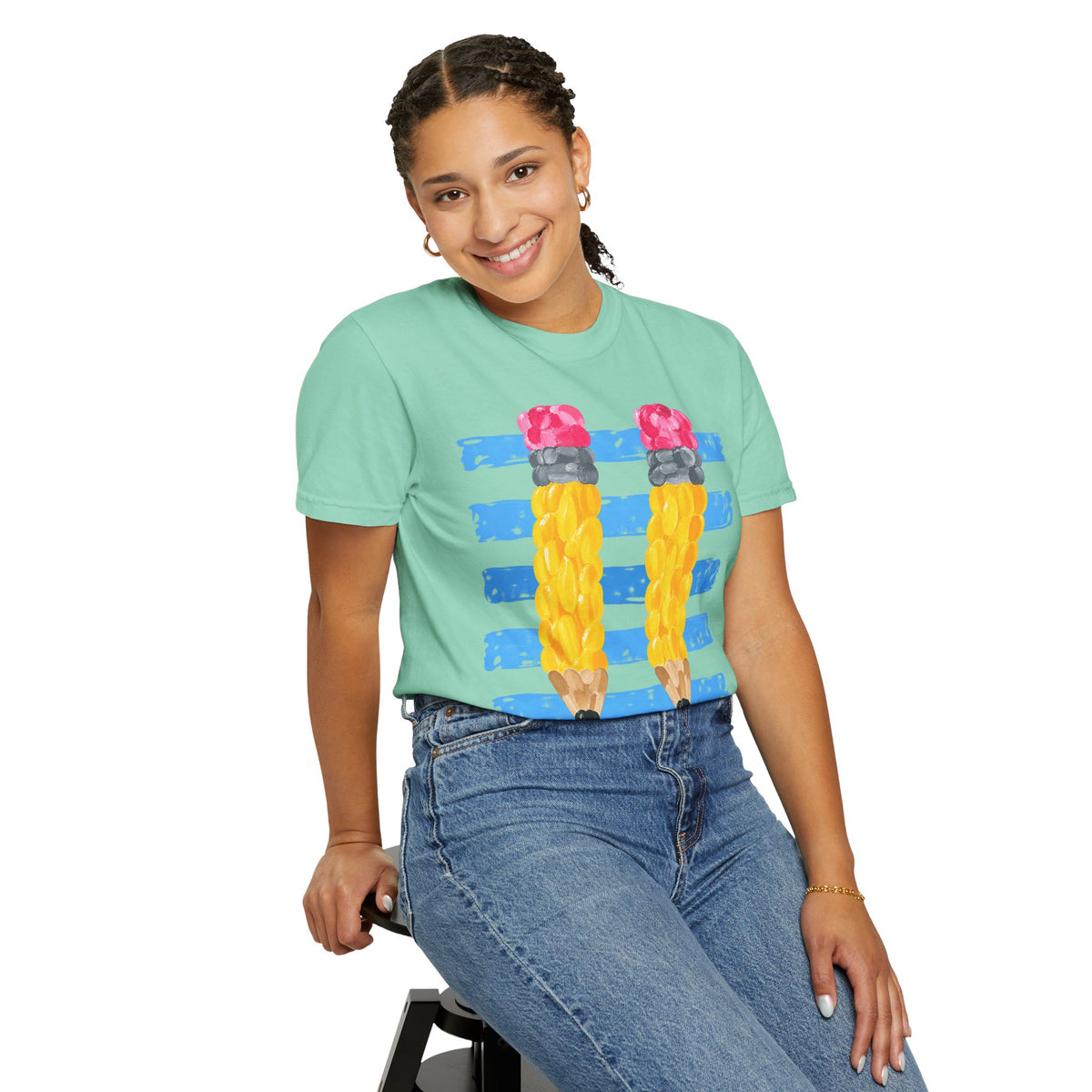 Braided Pencil Illustration T-Shirt | School Art Teacher Tee