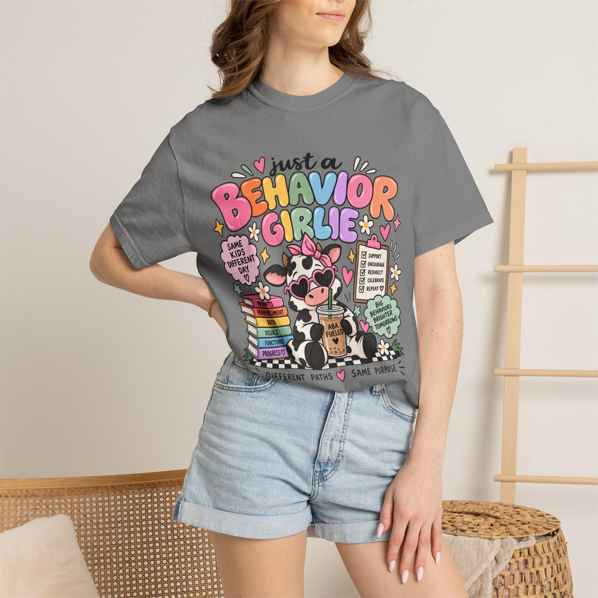 Just a Behavior Girl T-shirt | Cute Cow Therapist Illustration
