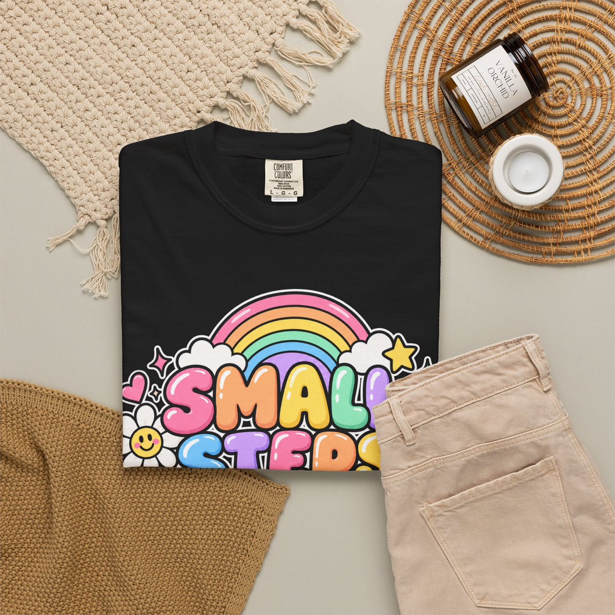 Small Steps Big Wins T-shirt | Retro Rainbow Positive Graphic