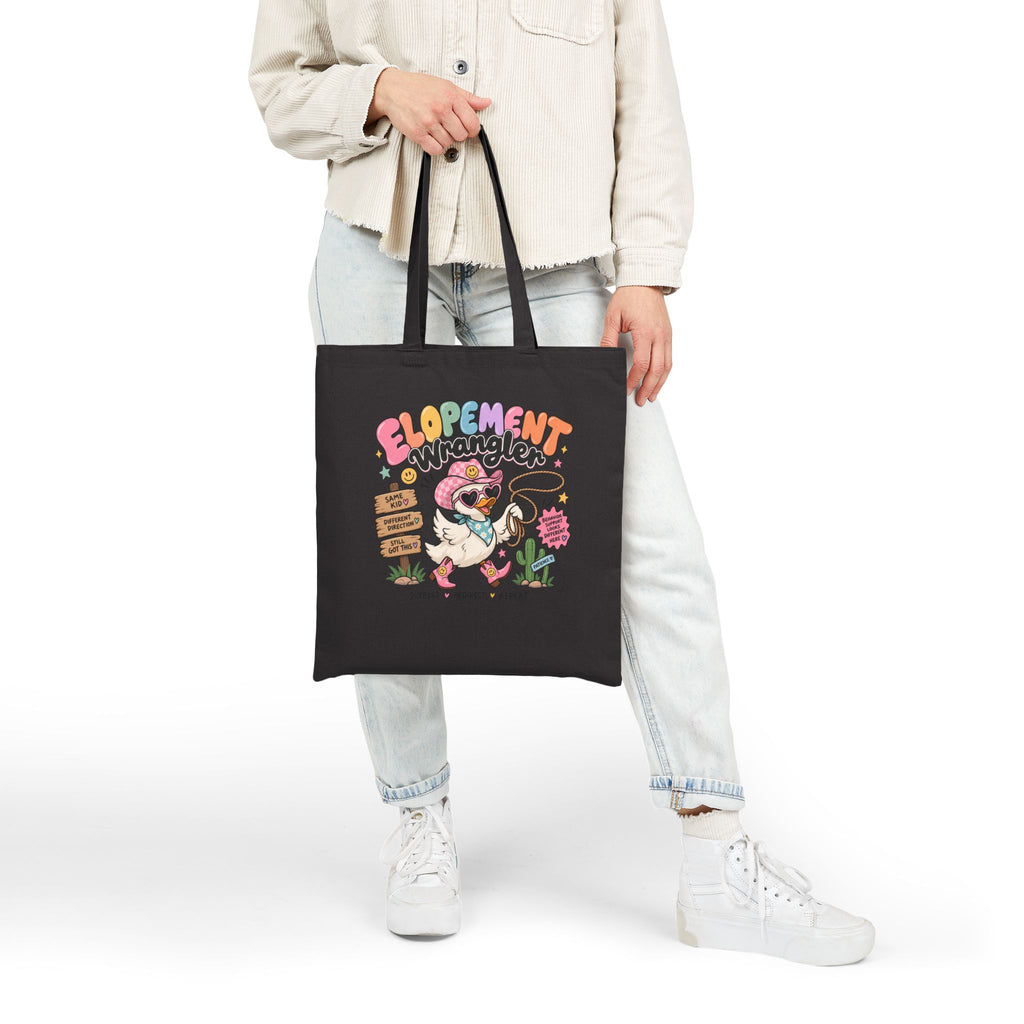 Elopement Tote Bag | Cute Western Pug Illustration, Canvas Grocery Tote