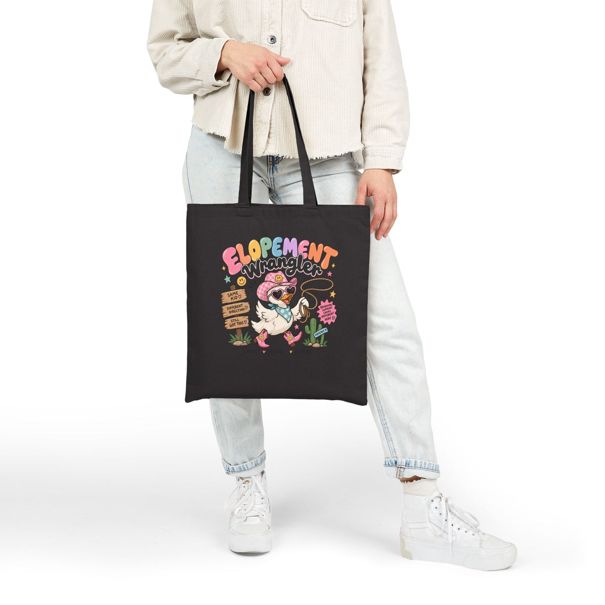Elopement Tote Bag | Cute Western Pug Illustration, Canvas Grocery Tote
