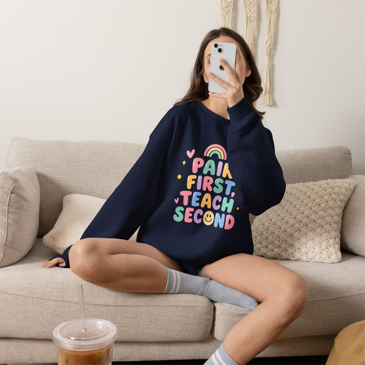 Pair First Teach Second Sweatshirt | Cute Rainbow Teacher Shirt