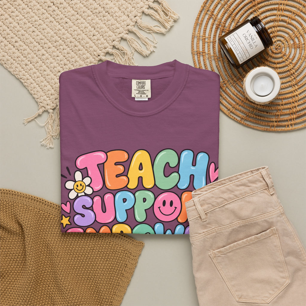 Teach Support Empower Include Repeat T-shirt | Rainbow Positivity Tee