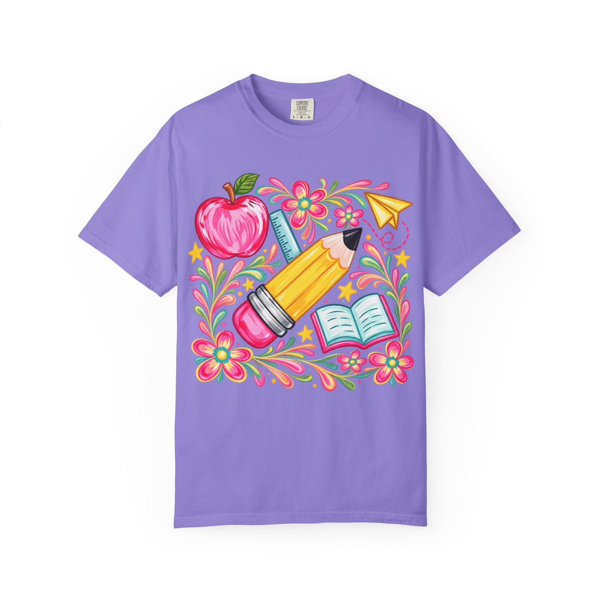 School Supplies Pencil Apple Floral T-shirt | Teacher Student Back to School