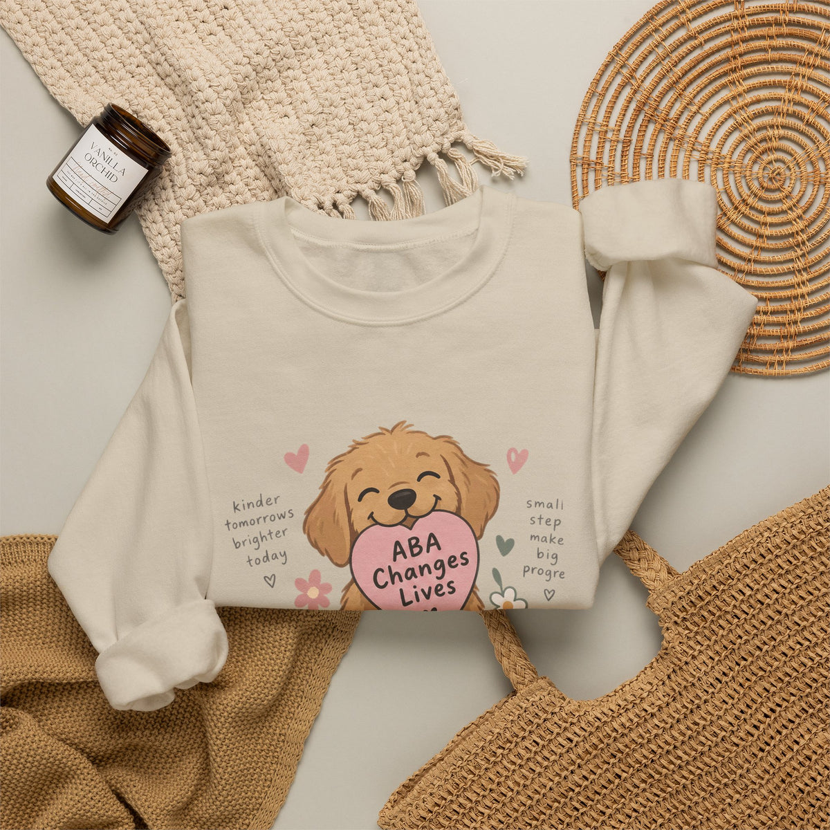 Cute Golden Retriever Holding Heart ABA Changes Lives sweatshirt | Applied Behavior Analysis dog design