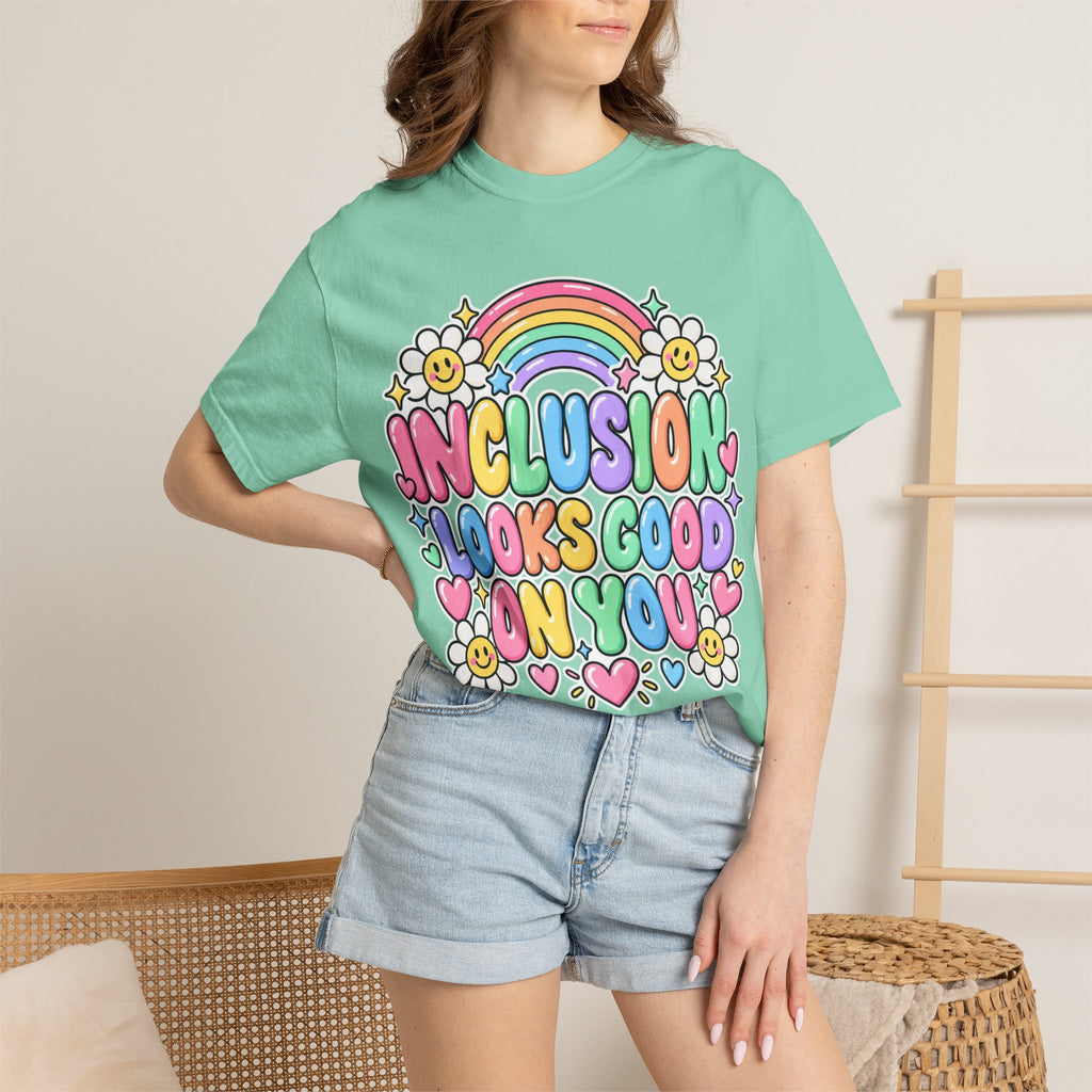 Inclusion Looks Good On You T-Shirt | Rainbow Smiles Graphic Tee