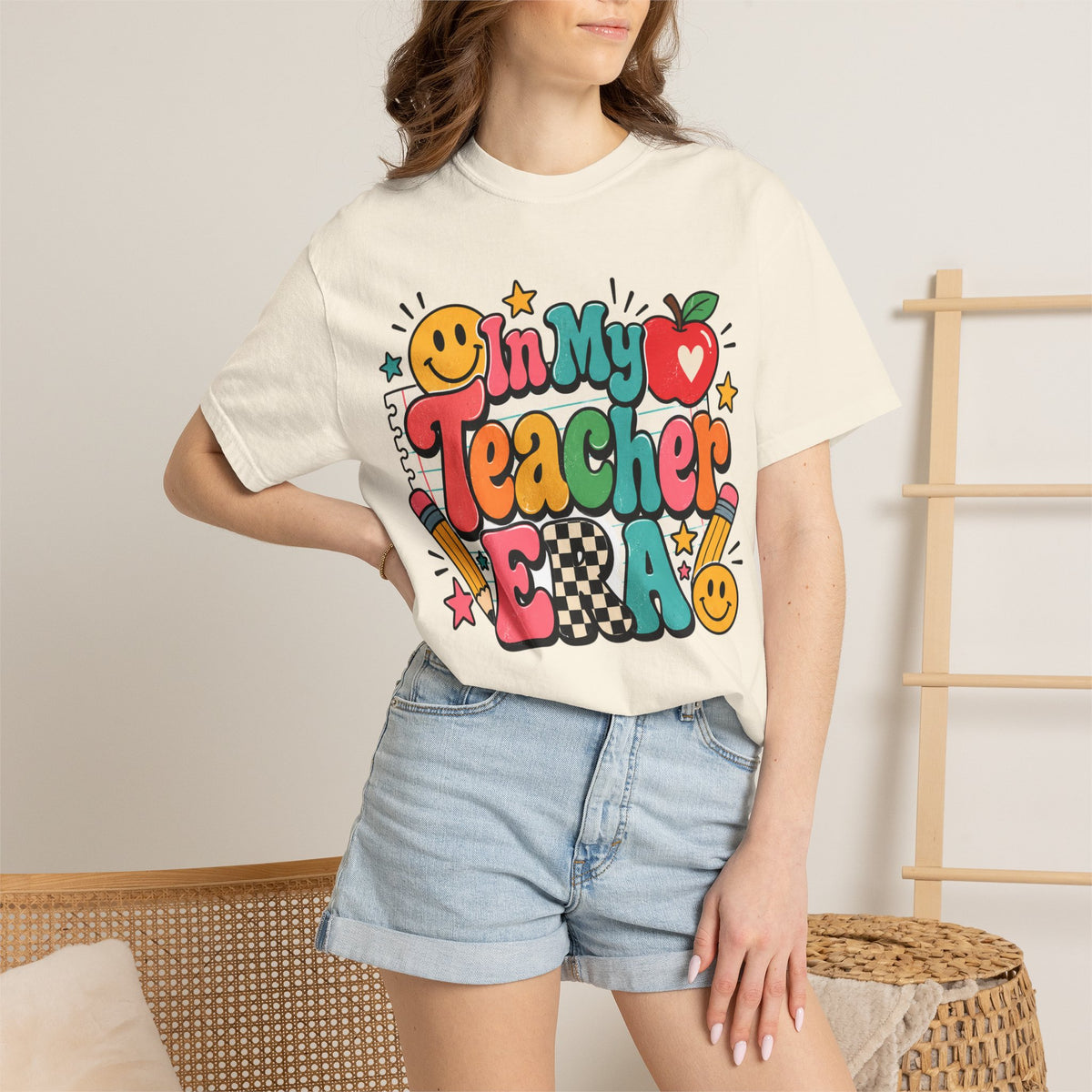 In My Teacher Era T-shirt | Retro School Graphic, Apple & Pencils