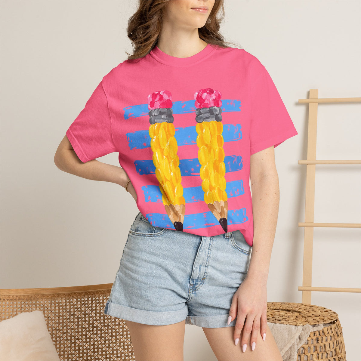 Braided Pencil Illustration T-Shirt | School Art Teacher Tee