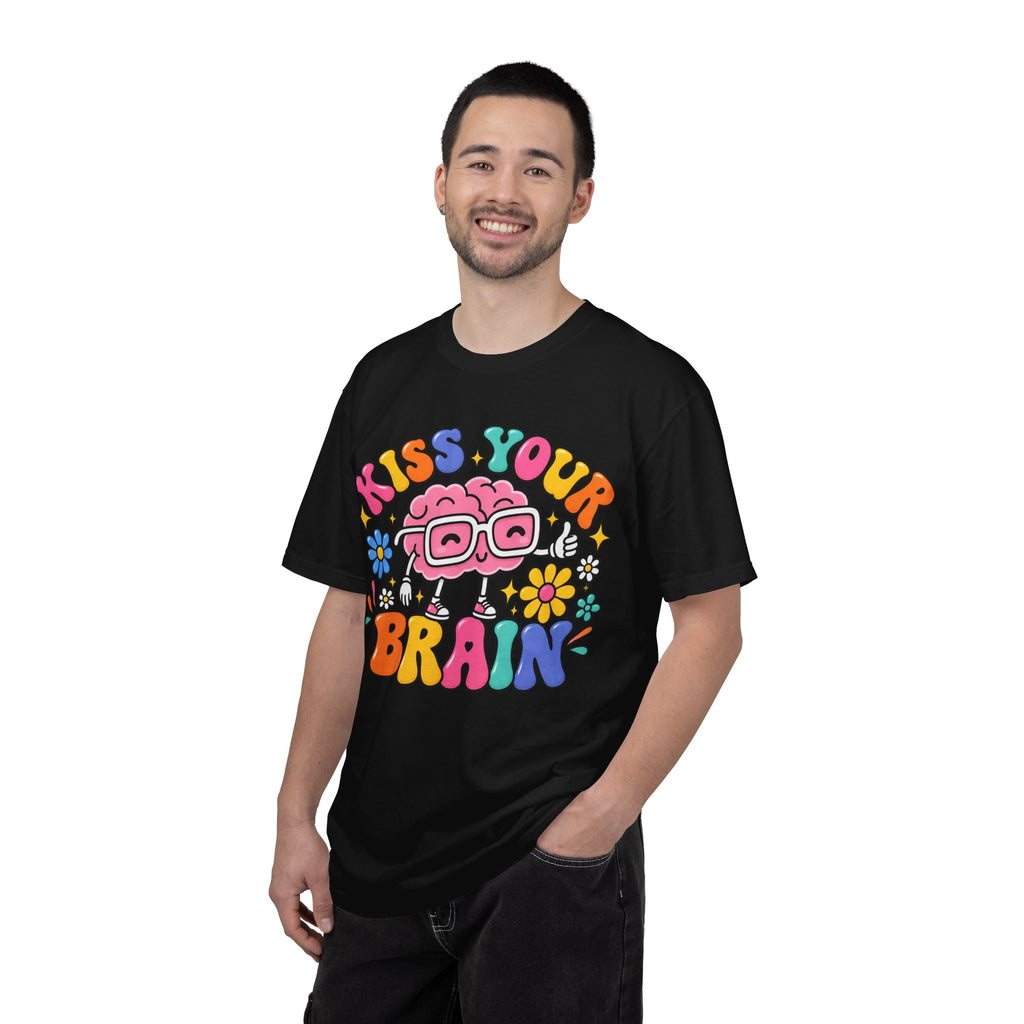 Kiss Your Brain BRI TEE | T-Shirt, Retro Cartoon Brain with Flowers
