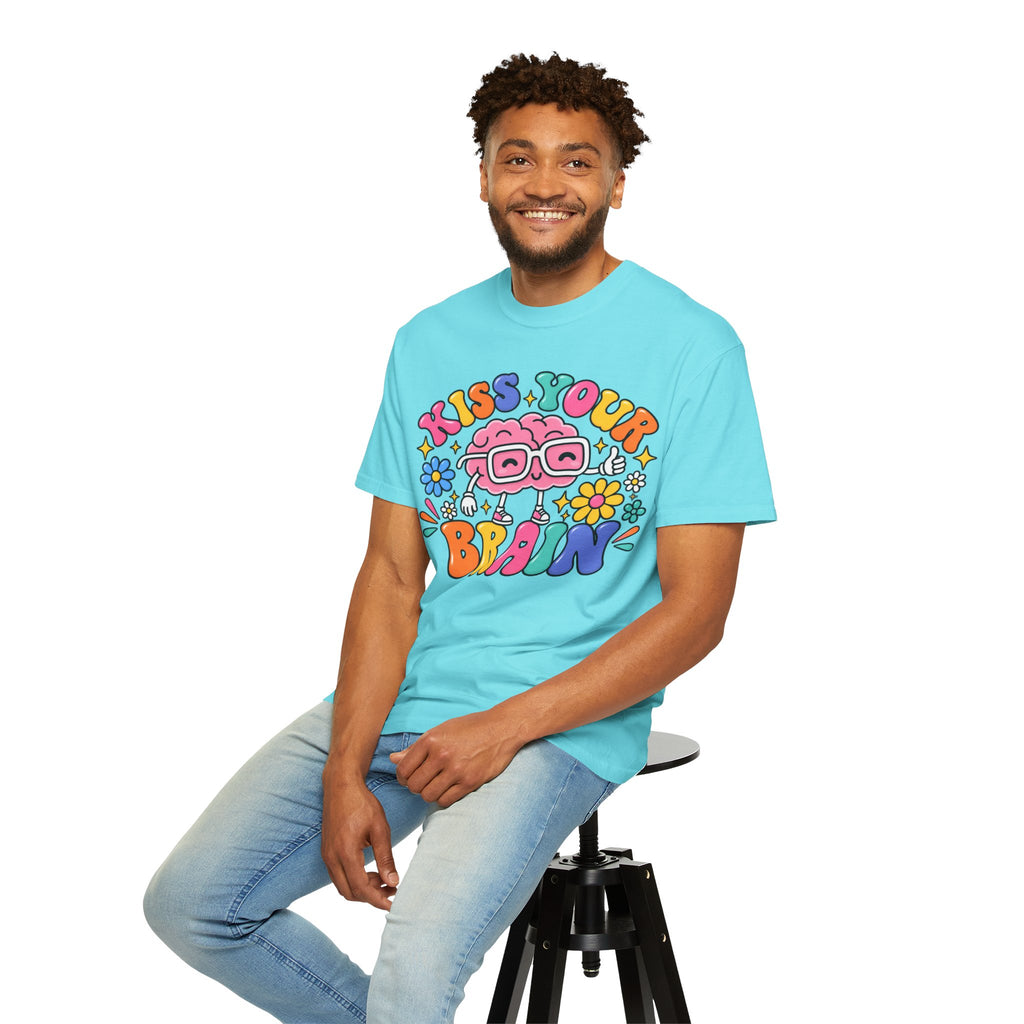 Kiss Your Brain BRI TEE | T-Shirt, Retro Cartoon Brain with Flowers