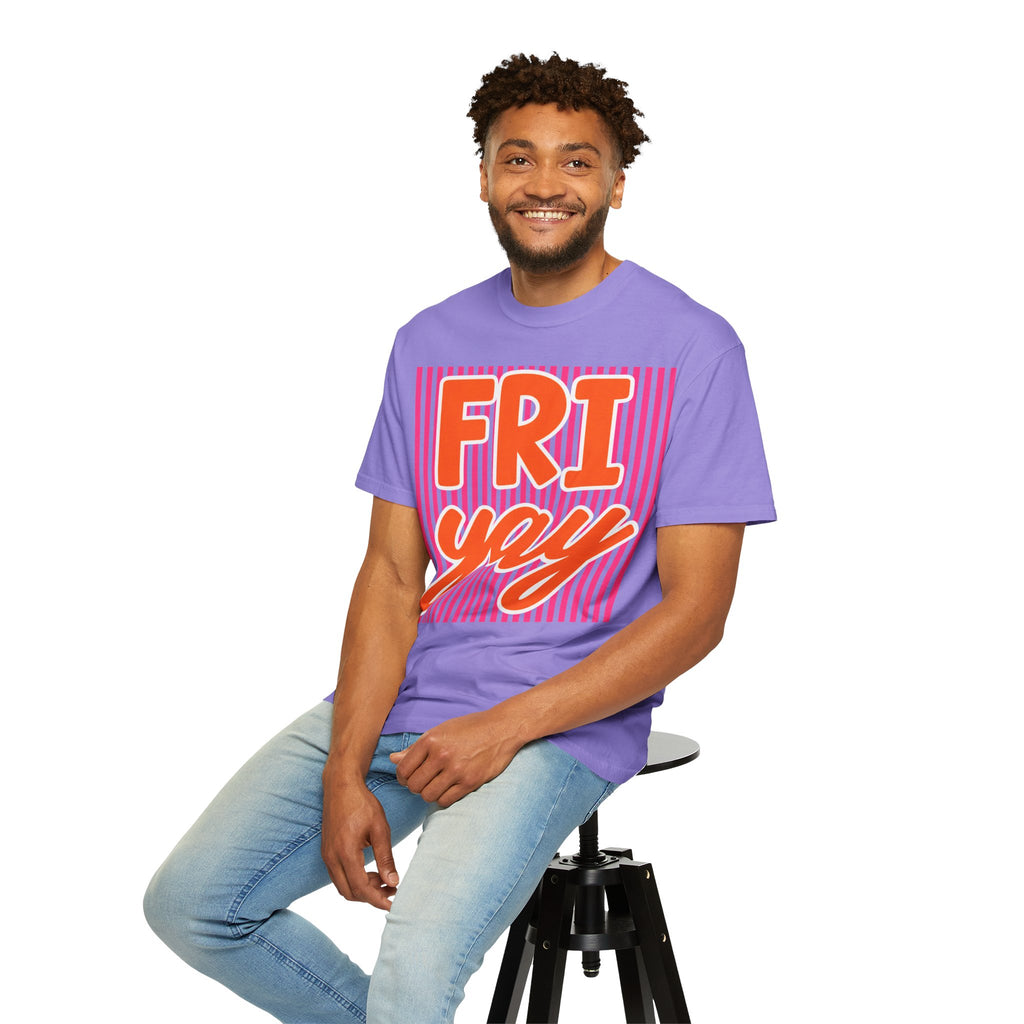 FRI yay T-shirt | Bright Retro Text, Pink Stripes