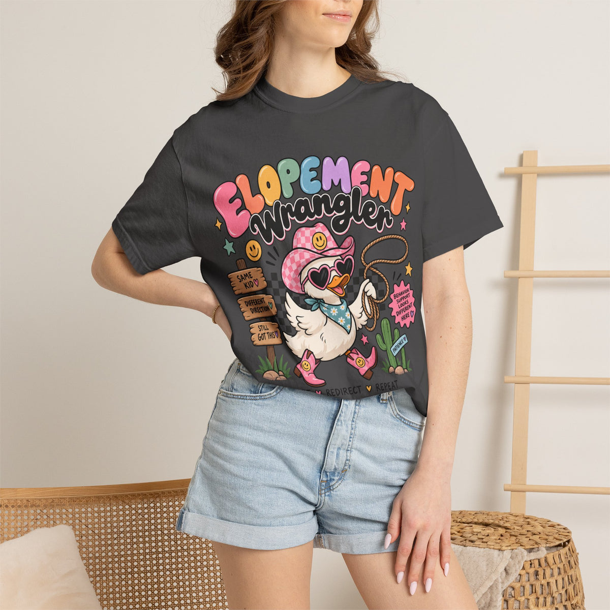 Elopement T-shirt | Cute Cowboy Sloth Illustration, Western Floral Tee