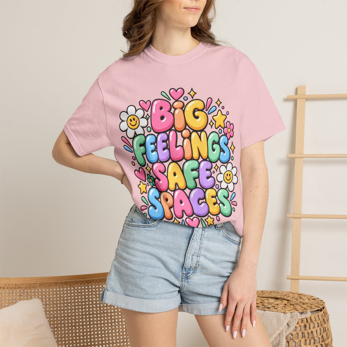 Big Feelings Safe Spaces T-shirt | Pastel Cute Floral Typography