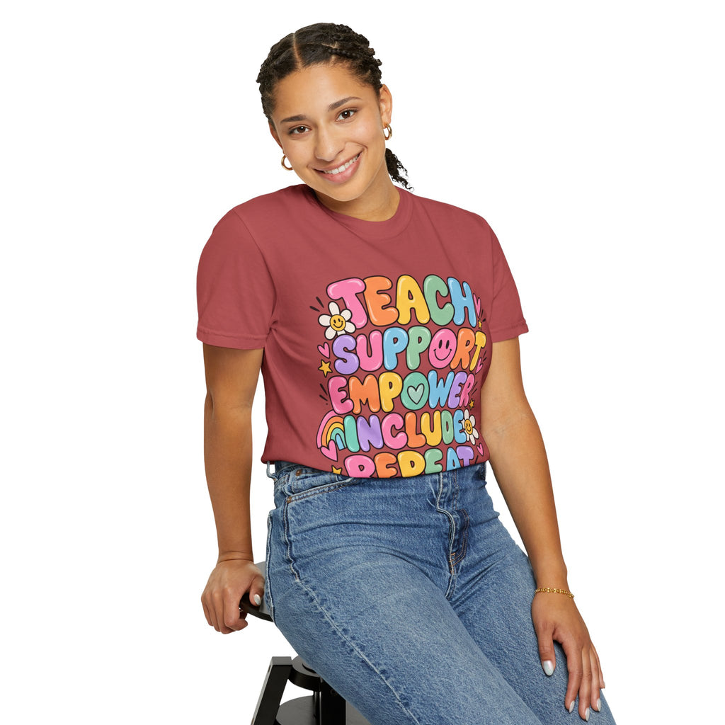 Teach Support Empower Include Repeat T-shirt | Rainbow Positivity Tee