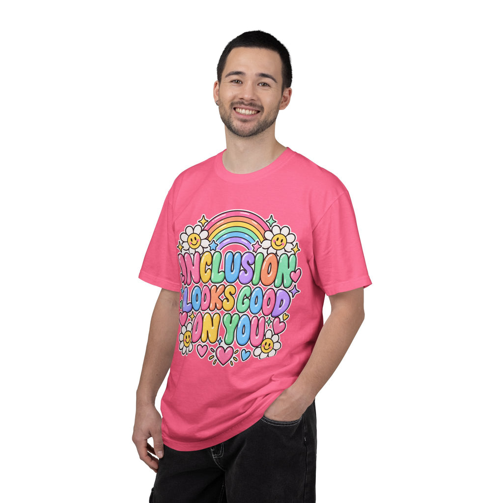 Inclusion Looks Good On You T-Shirt | Rainbow Smiles Graphic Tee