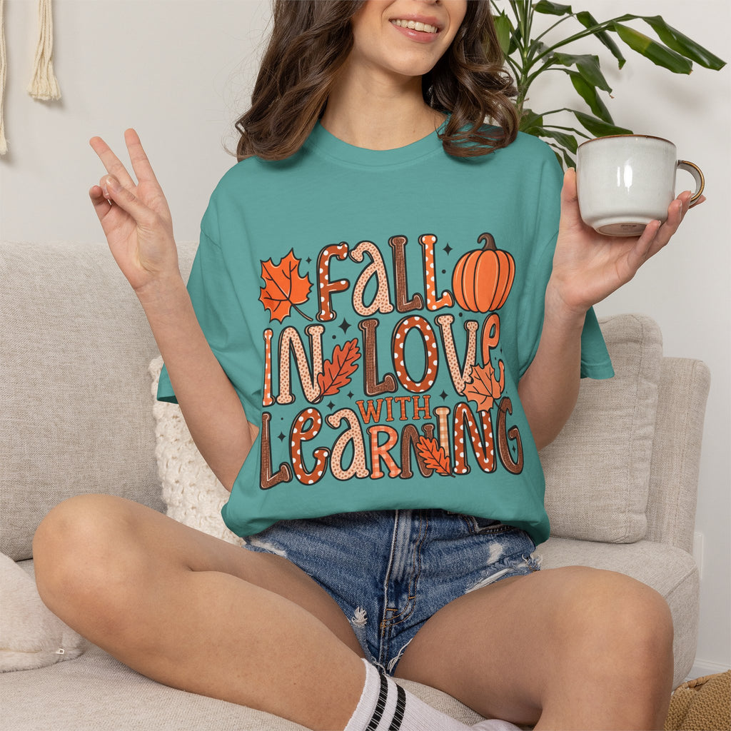 Fall in Love with Learning T-Shirt | Teacher Autumn Pumpkin Leaves