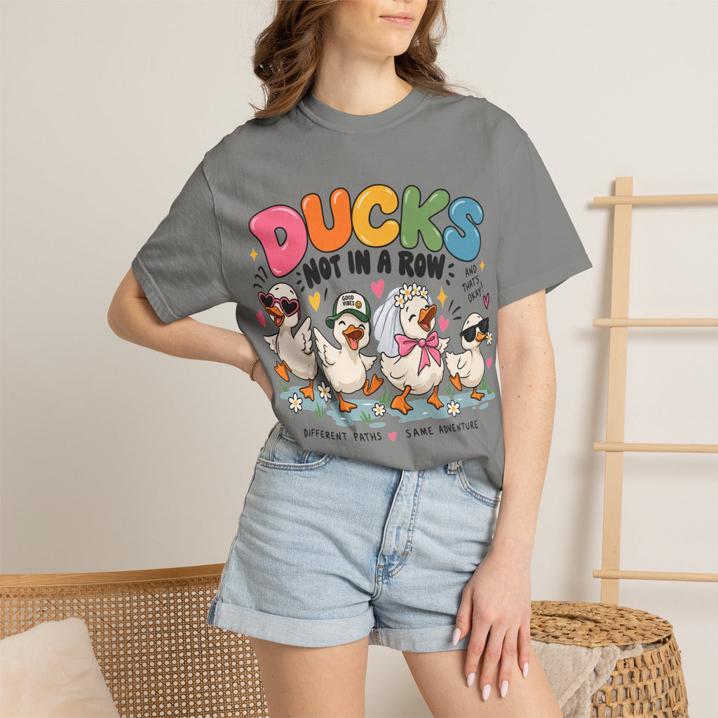 Ducks Not In A Row tee | Cute Duck Illustration T-Shirt, Different Paths Same Adventure