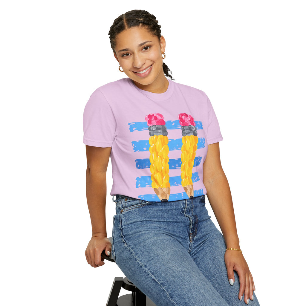 Braided Pencil Illustration T-Shirt | School Art Teacher Tee