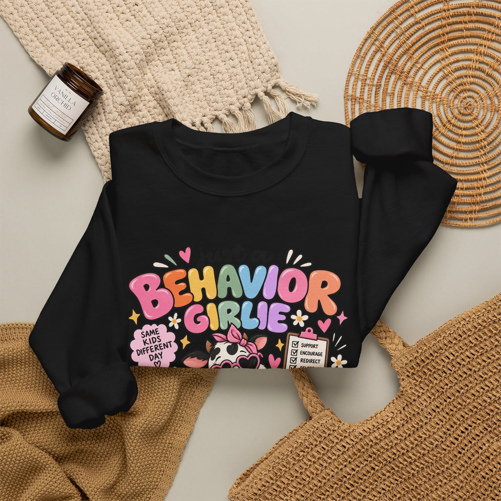 Just a Behavior Girl Crewneck Sweatshirt | Cute Cow Character, Books & Therapy Icons