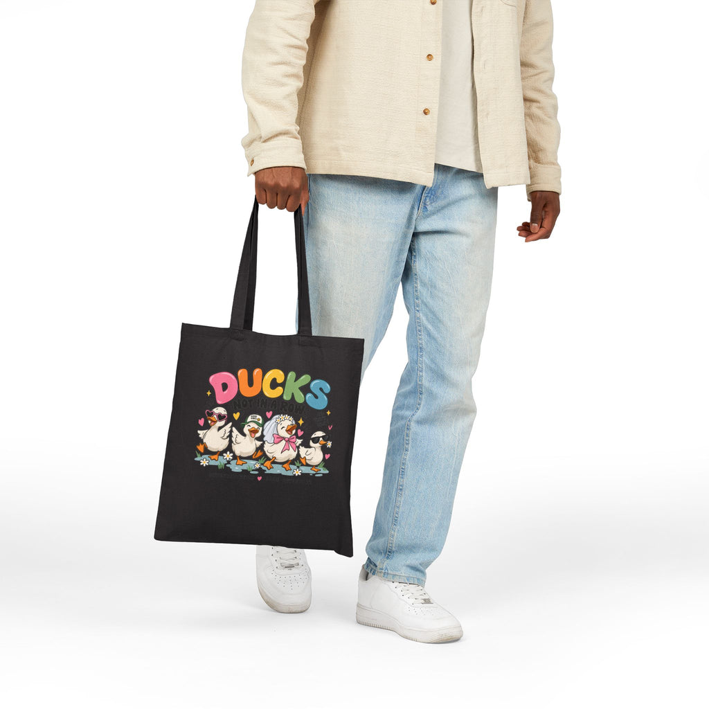 Ducks Not In A Row Tote Bag | Cartoon Ducks Canvas Tote