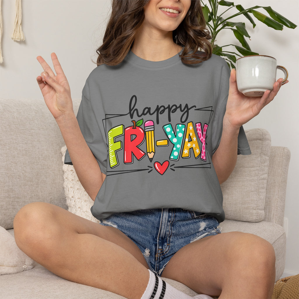 Happy Fri-yay Colorful Graphic T-shirt | Cute Friday Celebration Tee