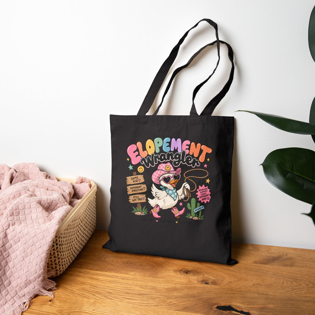 Elopement Tote Bag | Cute Western Pug Illustration, Canvas Grocery Tote
