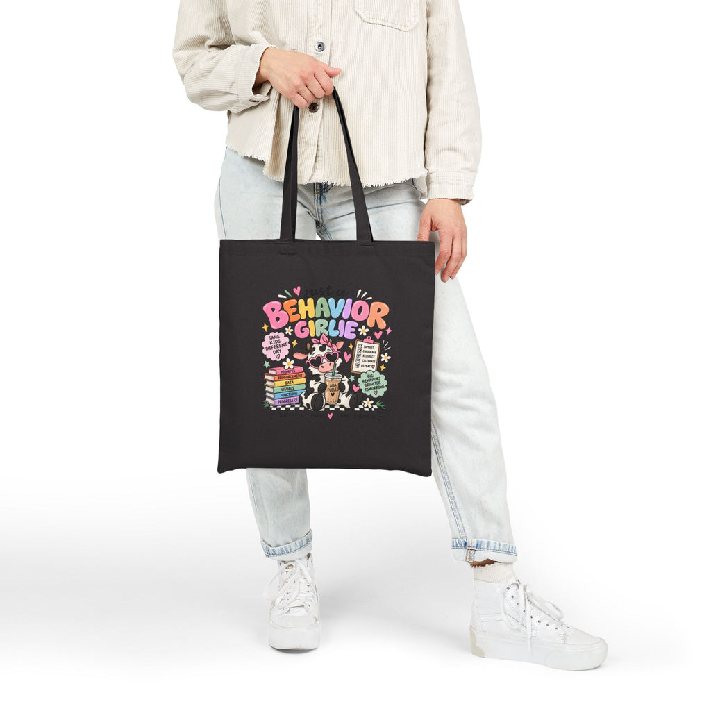 Just a Behavior Girl tote bag | Teacher cow illustration, books & clipboard