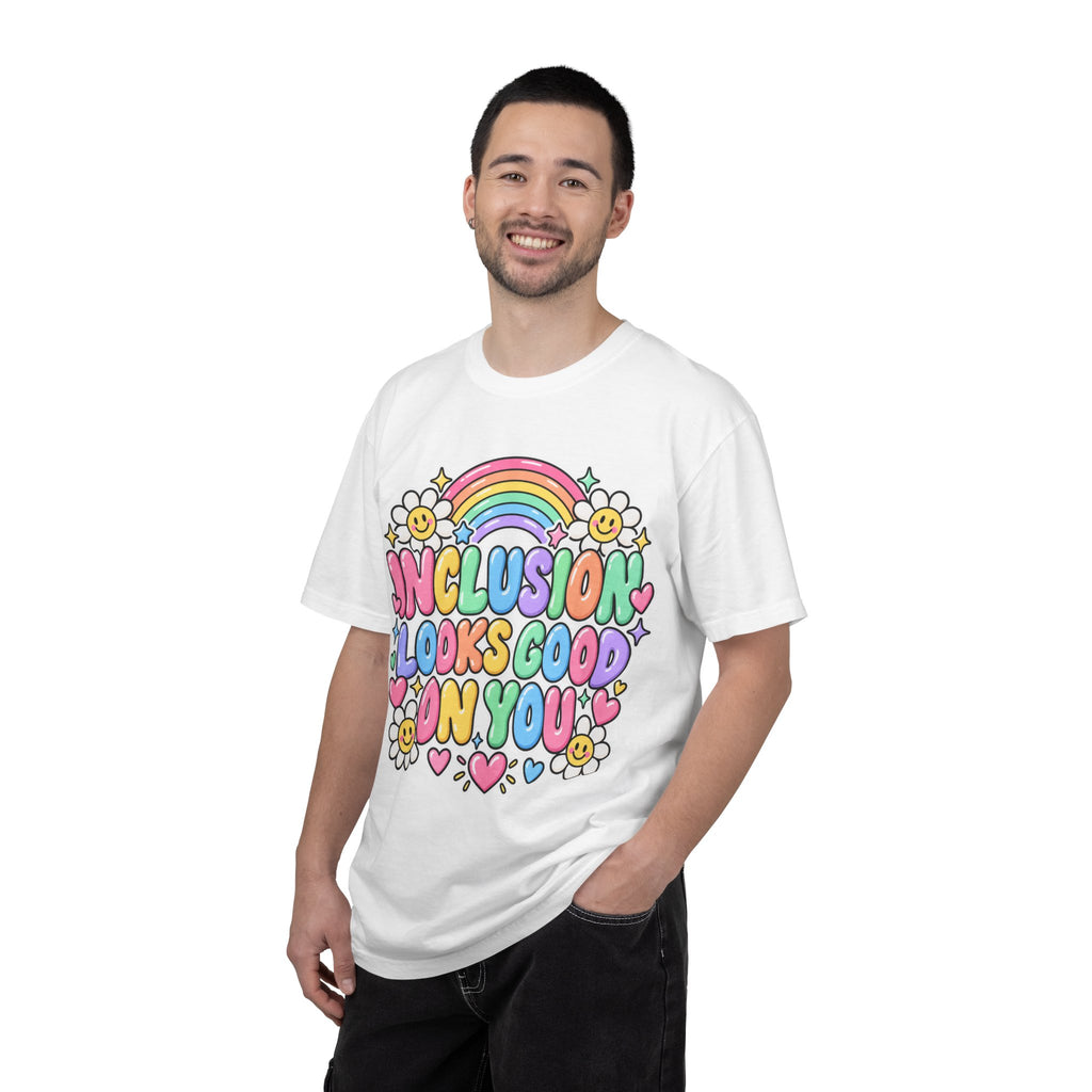 Inclusion Looks Good On You T-Shirt | Rainbow Smiles Graphic Tee