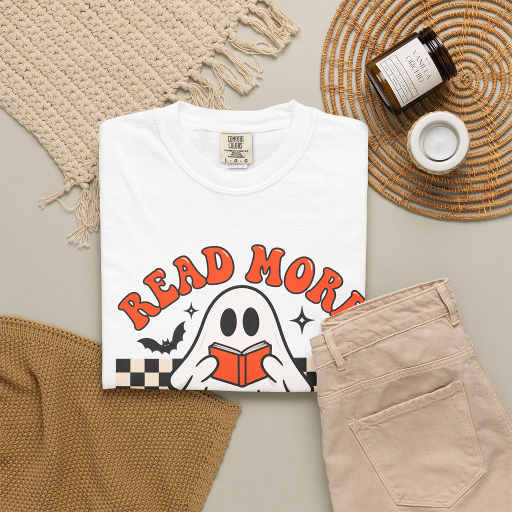 Read More Booooks ghost reading T-Shirt | Halloween book lover tee