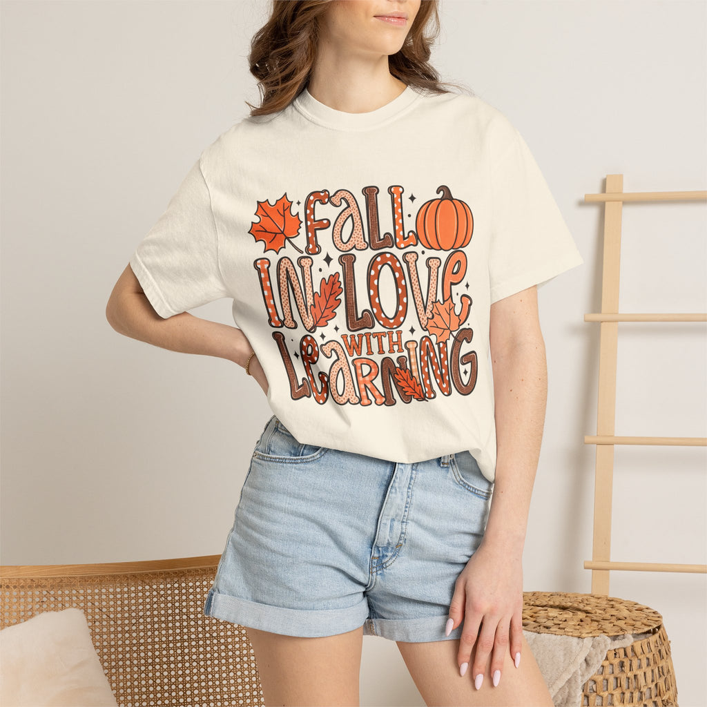 Fall in Love with Learning T-Shirt | Teacher Autumn Pumpkin Leaves