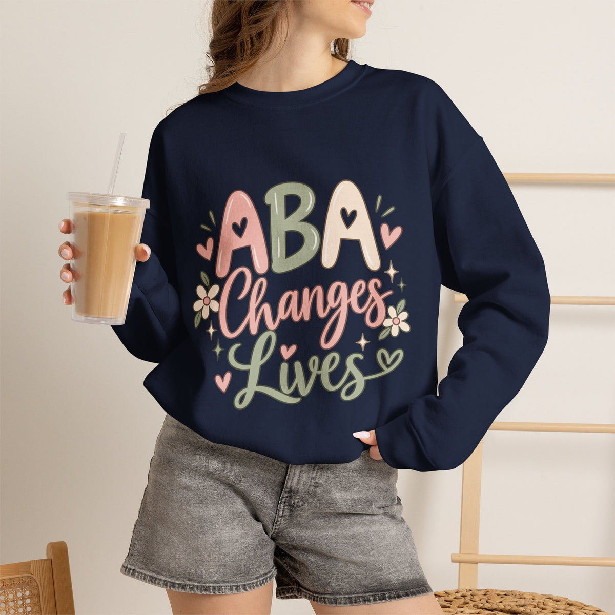 ABA Changes Lives Sweatshirt | Autism Therapy Awareness, Pastel Floral Design
