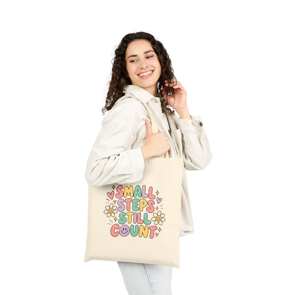 Small Steps Still Count Tote Bag | Pastel Floral Positive Quote