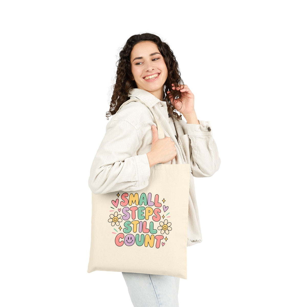 Small Steps Still Count Tote Bag | Pastel Floral Positive Quote