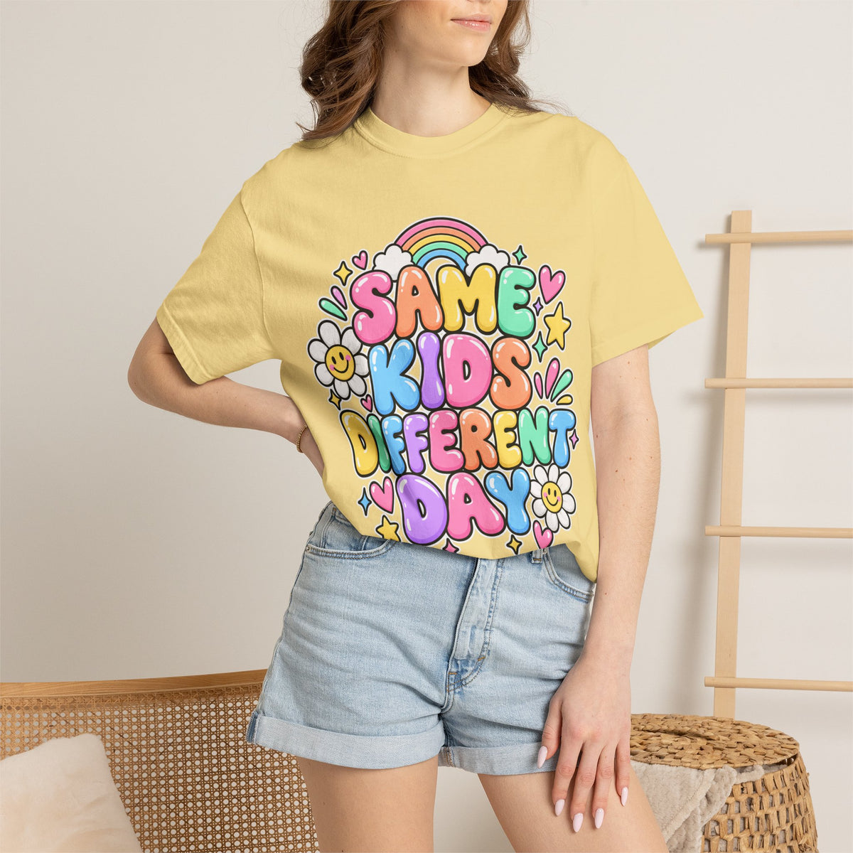 Same Kids Different Day T-shirt | Retro Rainbow Floral Typography