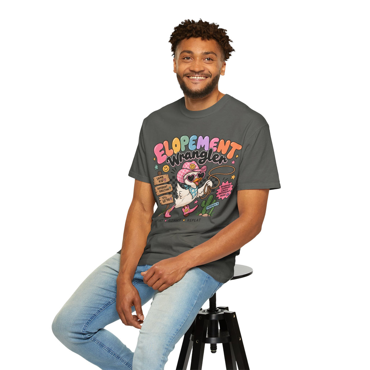 Elopement T-shirt | Cute Cowboy Sloth Illustration, Western Floral Tee