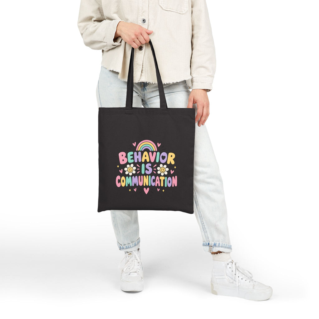 Behavior Is Communication Tote Bag | Rainbow Floral Illustration
