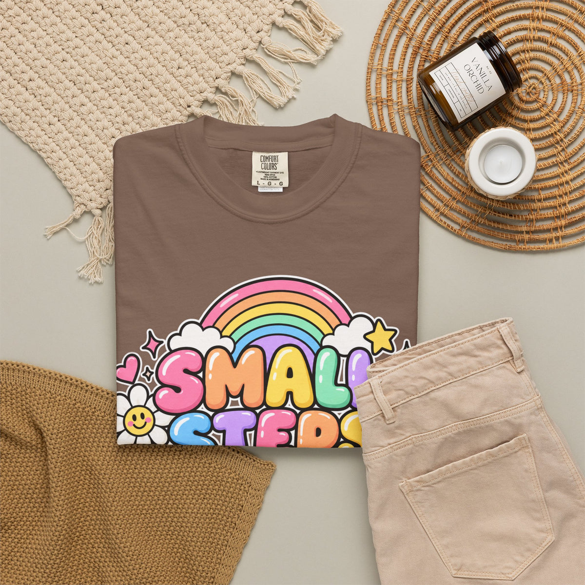 Small Steps Big Wins T-shirt | Retro Rainbow Positive Graphic