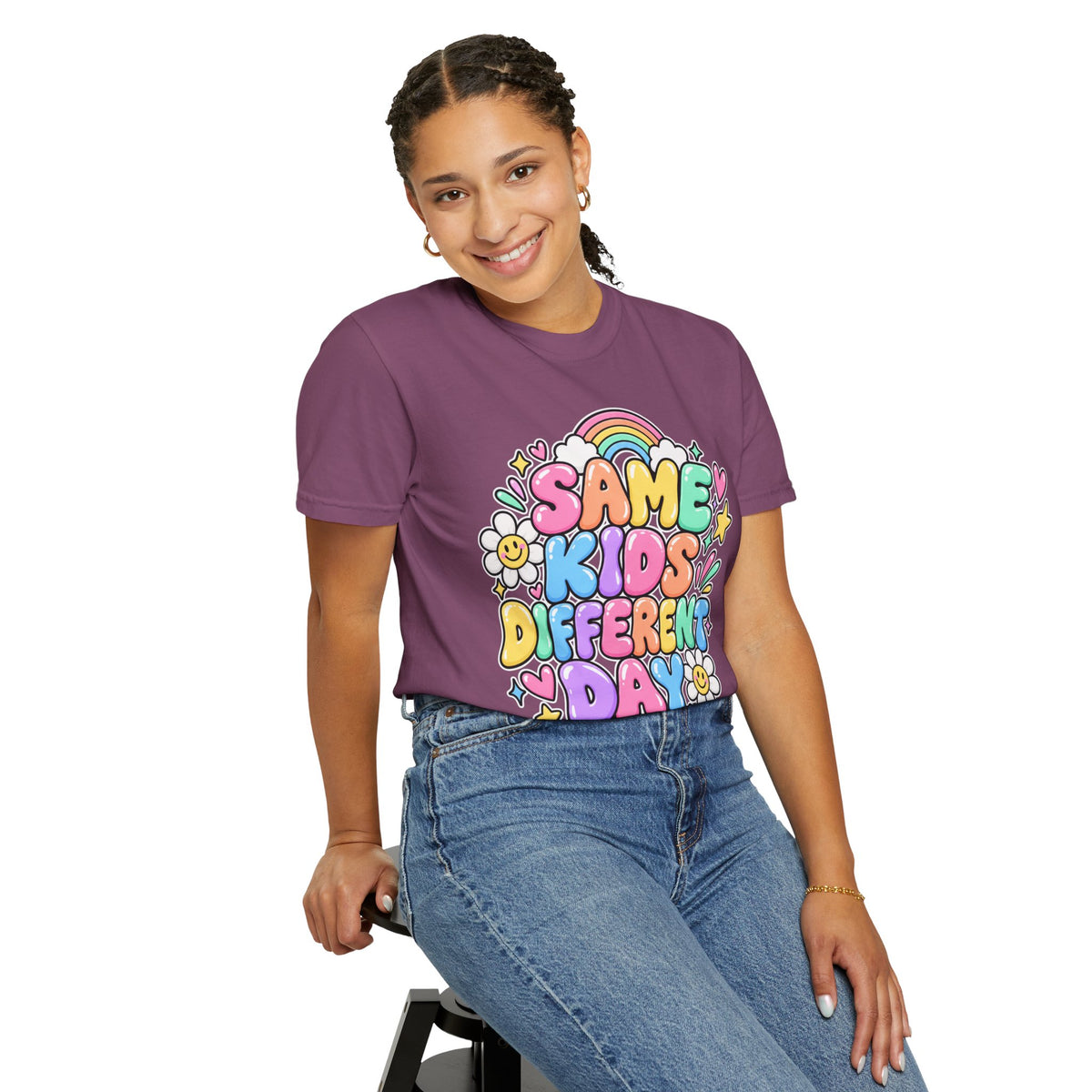 Same Kids Different Day T-shirt | Retro Rainbow Floral Typography