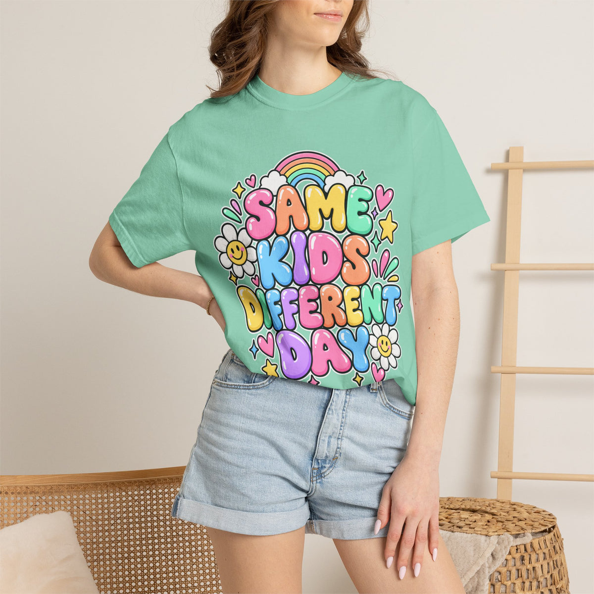Same Kids Different Day T-shirt | Retro Rainbow Floral Typography