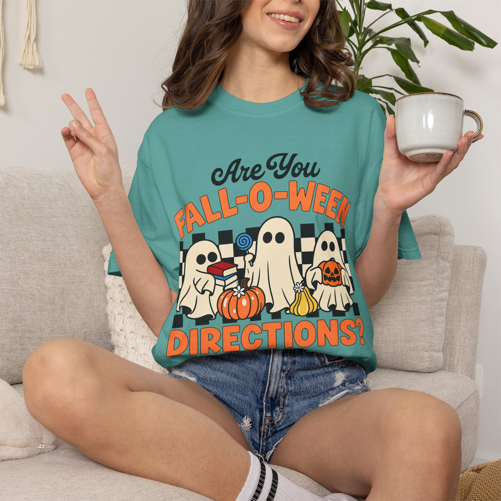 Fall-o-ween Ghosts Directions? T-shirt | Halloween pumpkin retro graphic
