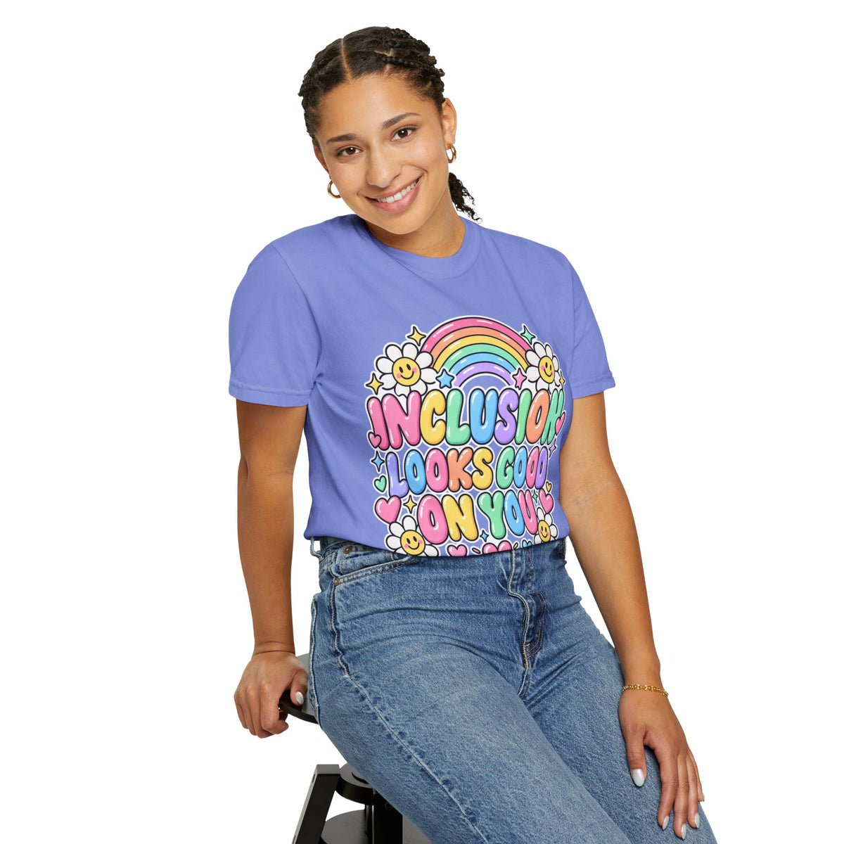 Inclusion Looks Good On You T-Shirt | Rainbow Smiles Graphic Tee