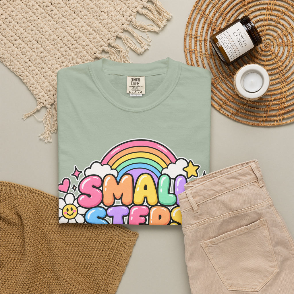 Small Steps Big Wins T-shirt | Retro Rainbow Positive Graphic