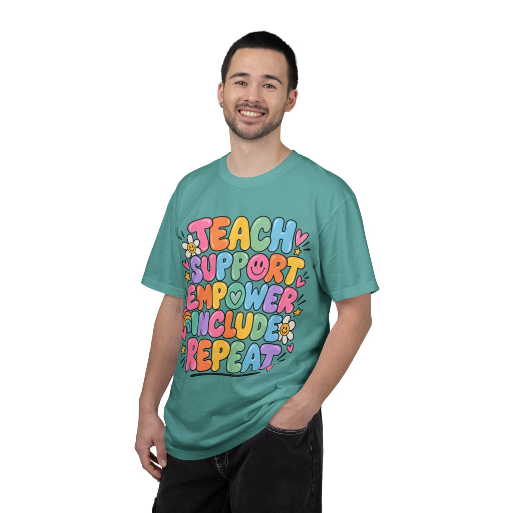 Teach Support Empower Include Repeat T-shirt | Rainbow Positivity Tee